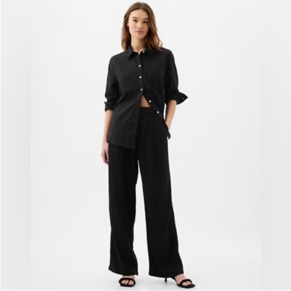 Nwt! Gap Black Easy Wide-Leg Linen-Blend Trouser - Multiple Sizes